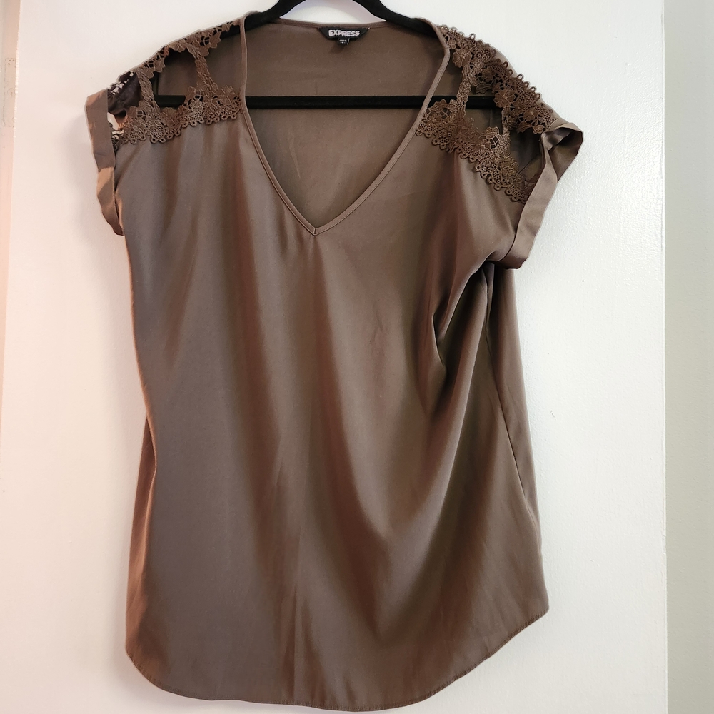 Express Taupe Lace Accent Women's Blouse